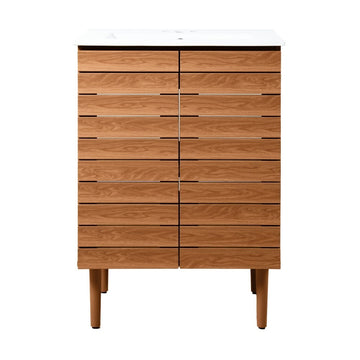 Aubert Thick Linear Slat Modern Farmhouse 2-Shelf Bath Vanity Cabinet Only (Sink Basin not Included) - JONATHAN Y